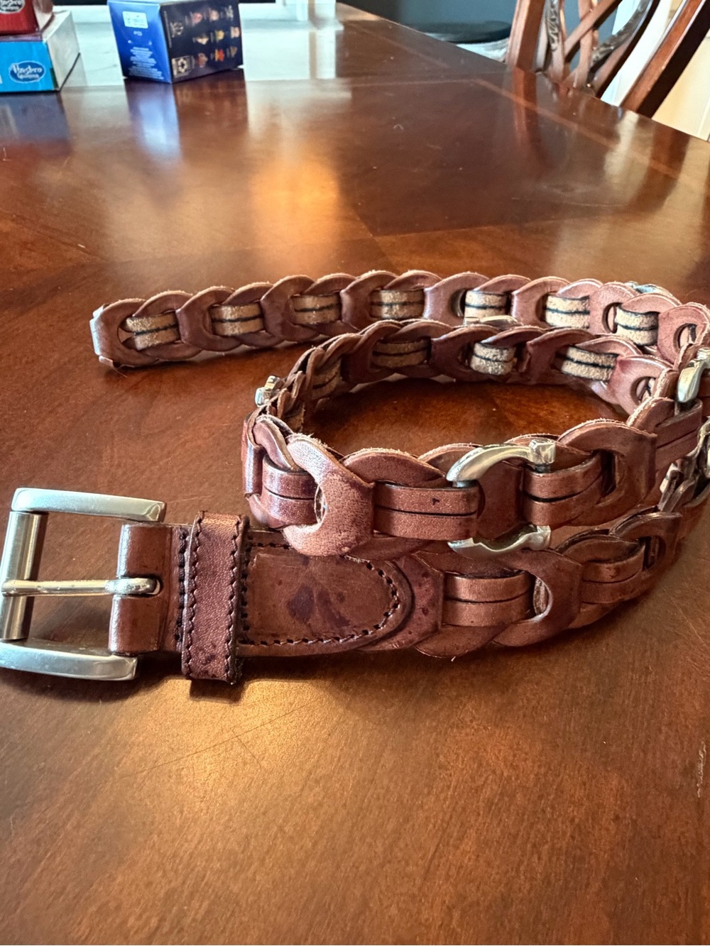 Aimee Lynn Vintage Women's Braided 100% Leather Belt in Brown